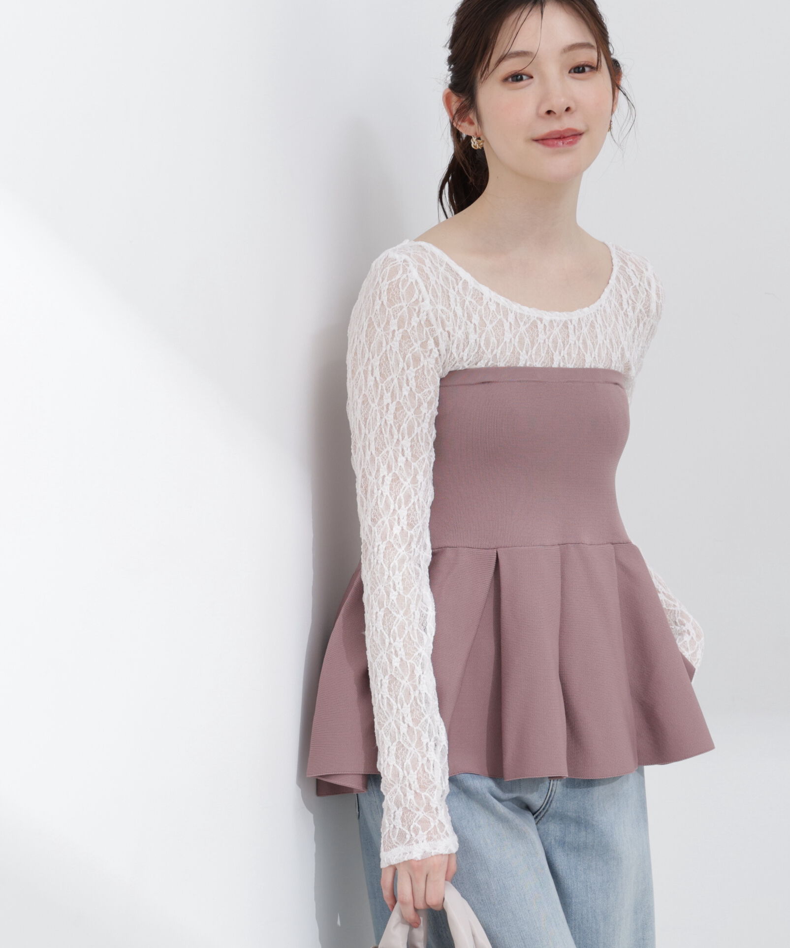 PROPORTION BODY DRESSING「〈a/mie〉ペプラムニットビスチェ 26SS」|カーディガン|ピンク