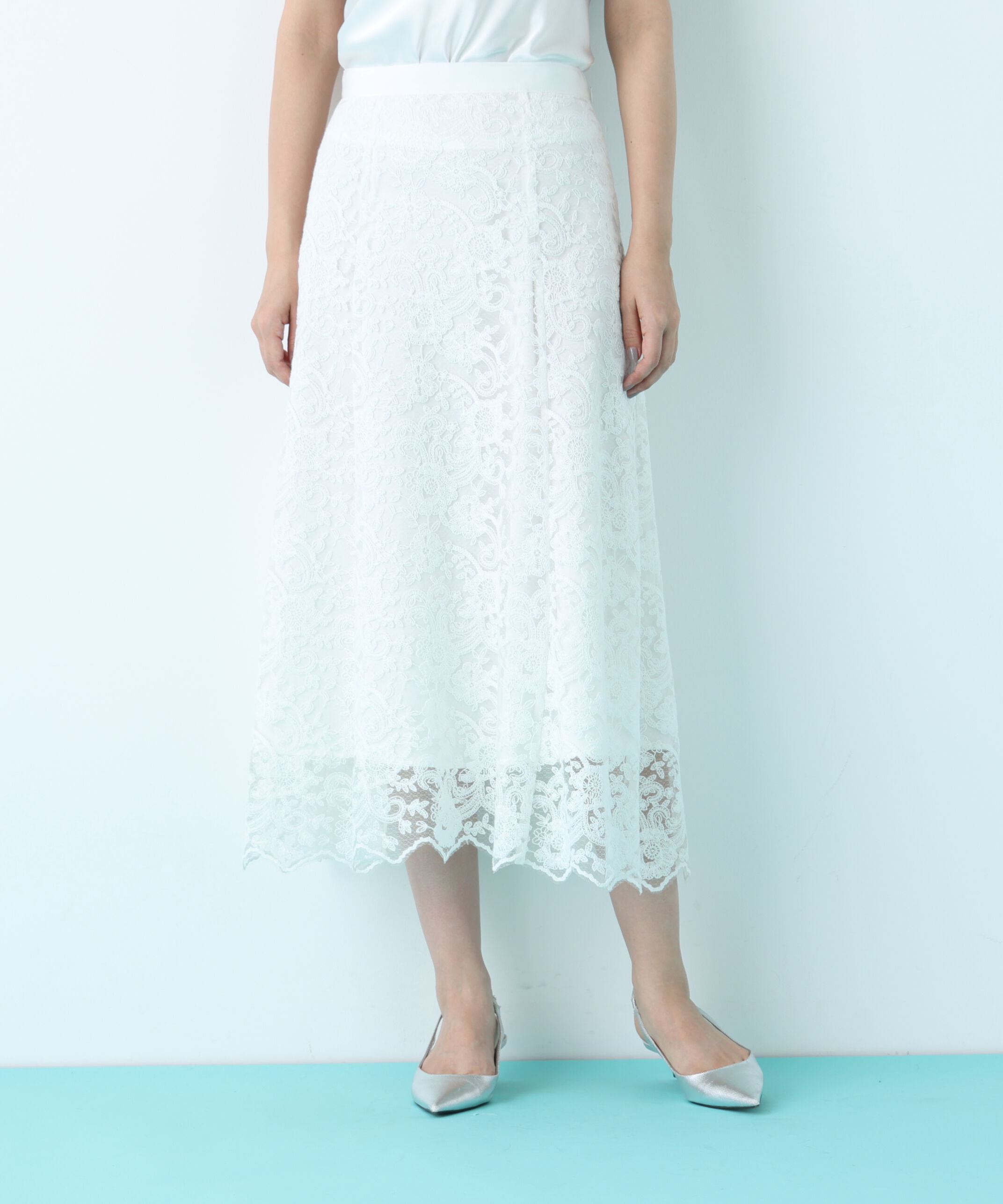  「スカラレースフレアスカート」|スカート|ホワイト