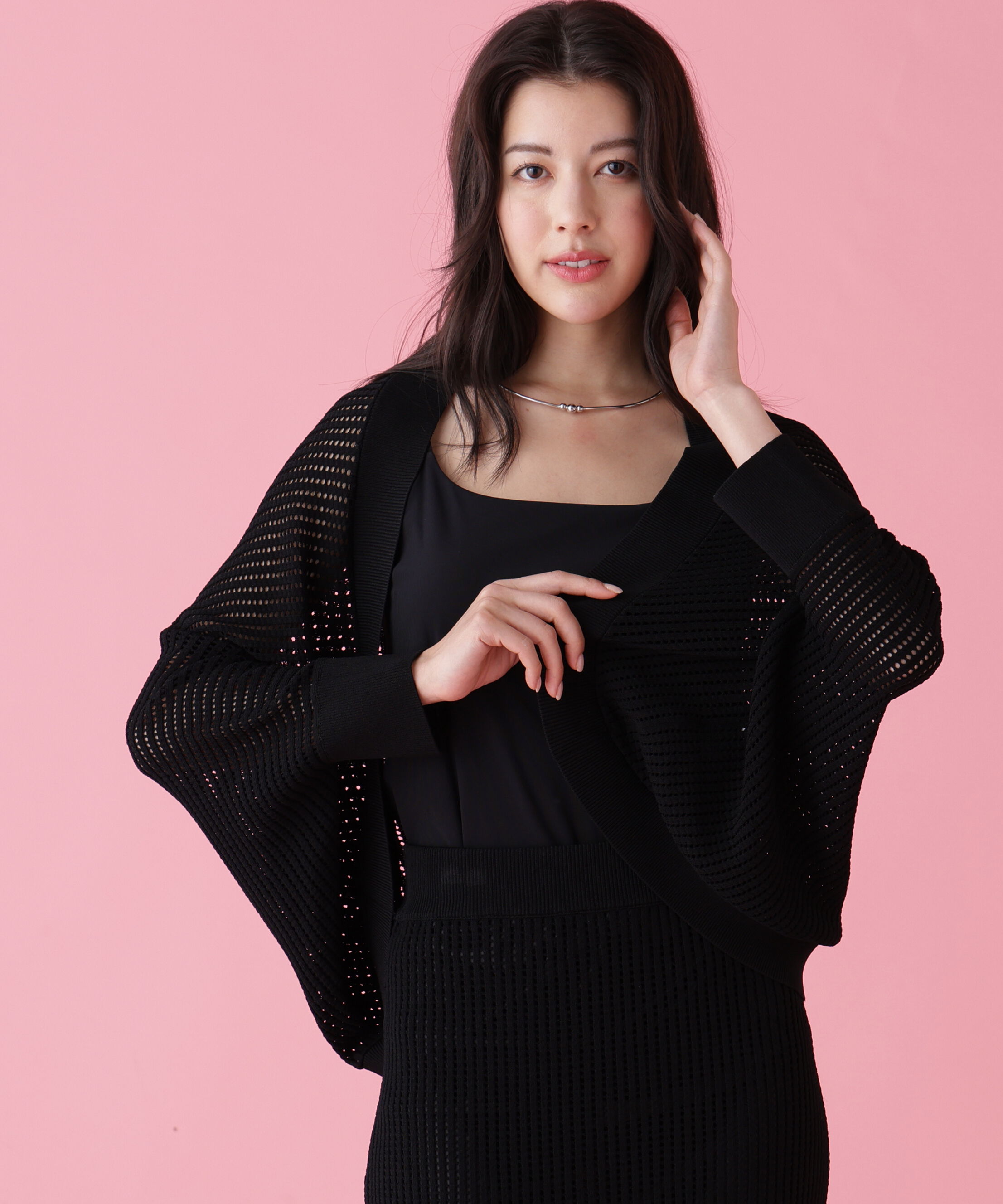  「メッシュニットカーディガン」|その他|ブラック