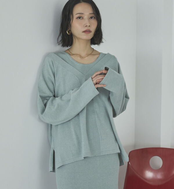 Doux archives「ＶネックニットＳＥＴリブワンピース」|ワンピース|