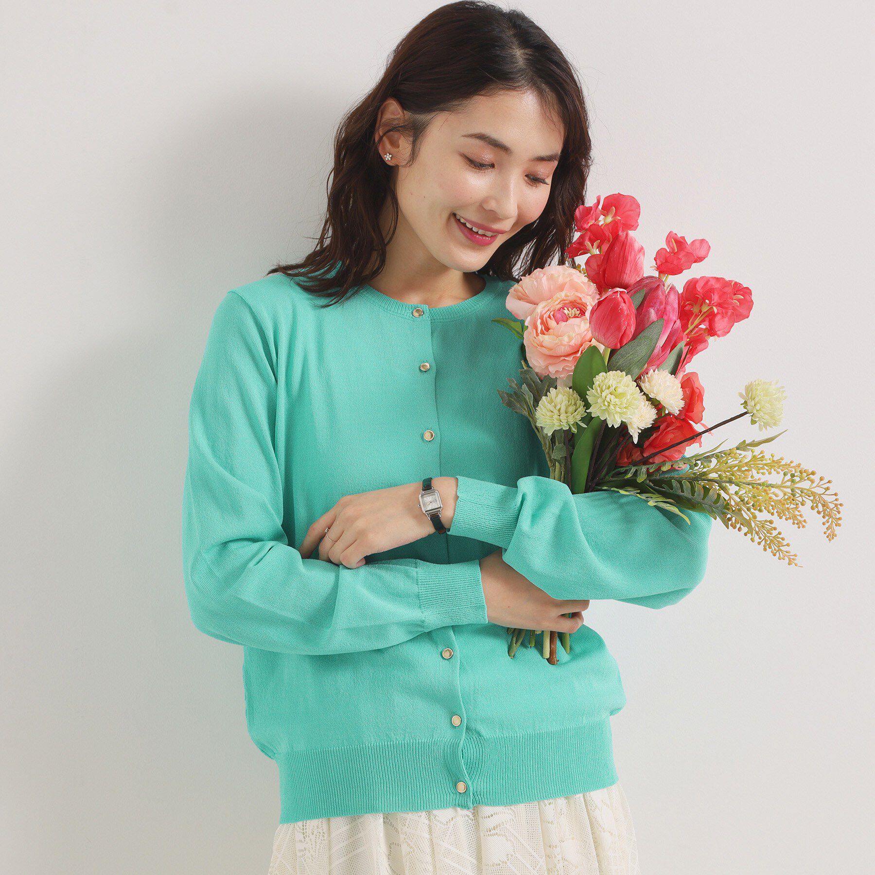 ITS&rsquo;DEMO「【UVカット／毛玉防止／手洗い可】クルーネックニットカーディガン」|カーディガン|グリーン(022)