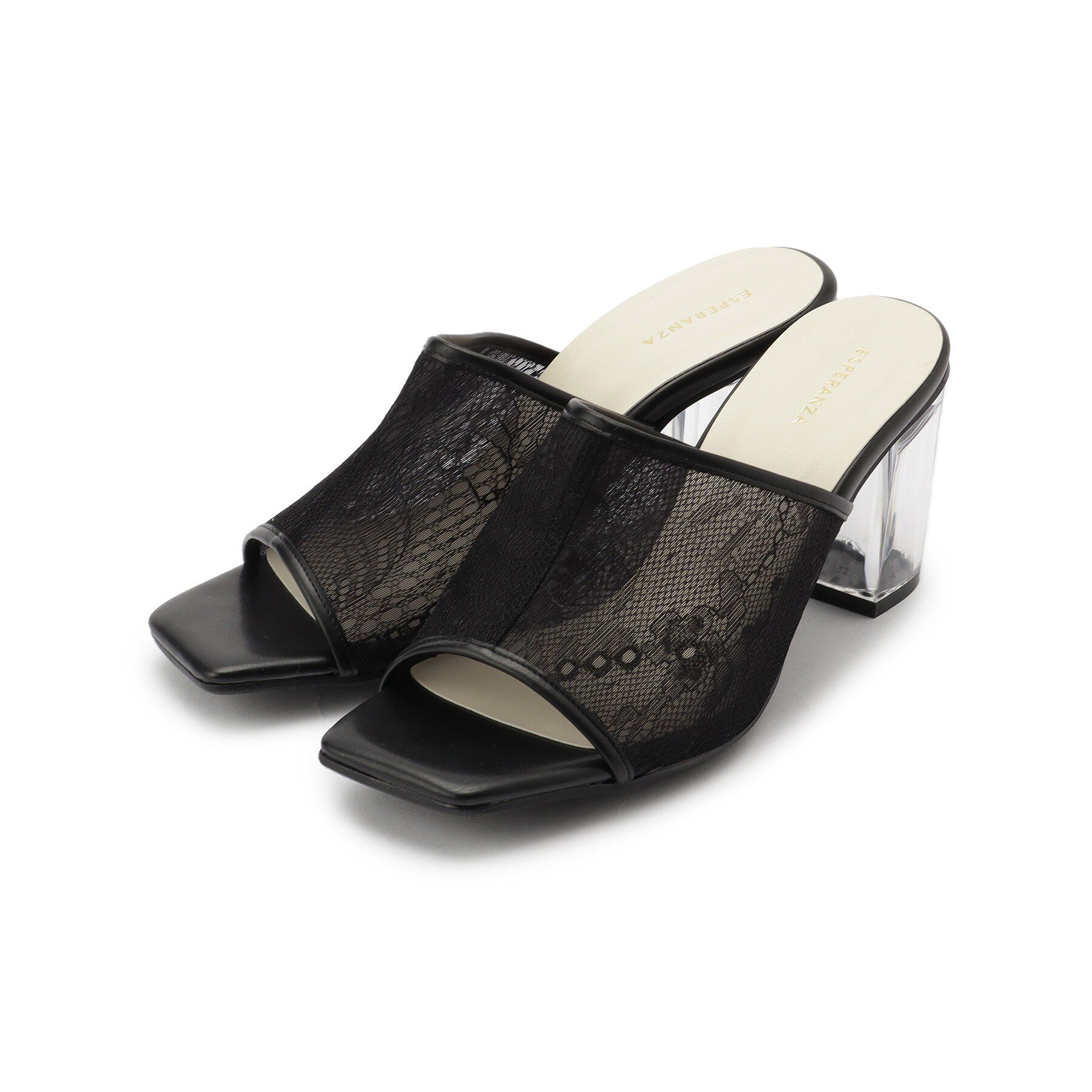 ESPERANZA「チュールメッシュクリアヒールミュール」|サンダル|ブラック(319)