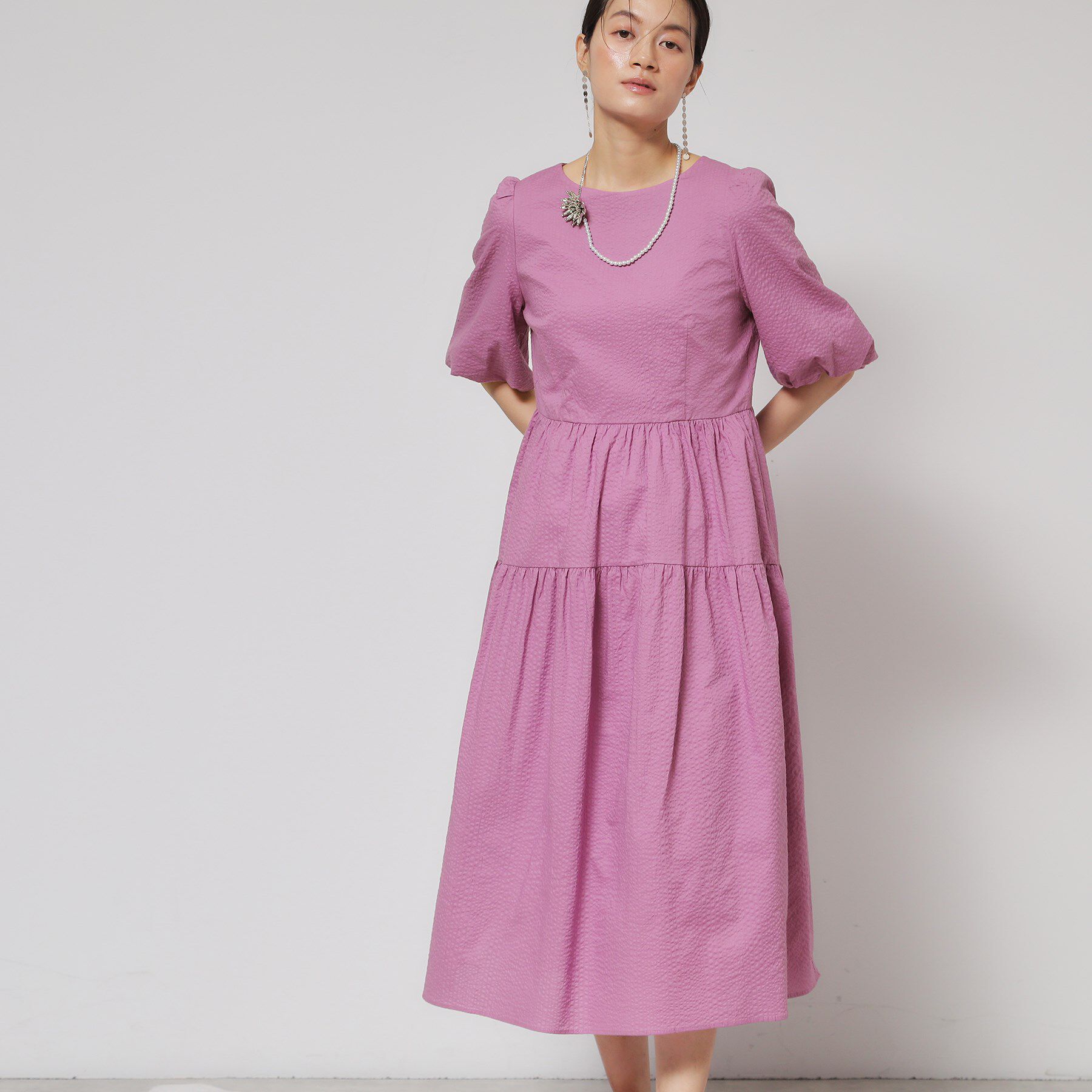 SunaUna「【お出かけ】パフスリーブワンピース」|ワンピース|ピンク(072)