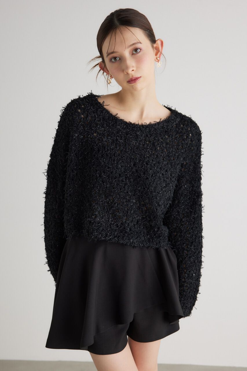rienda「ラメシャギーメッシュKnit TOP」|ニット・セーター|BLK