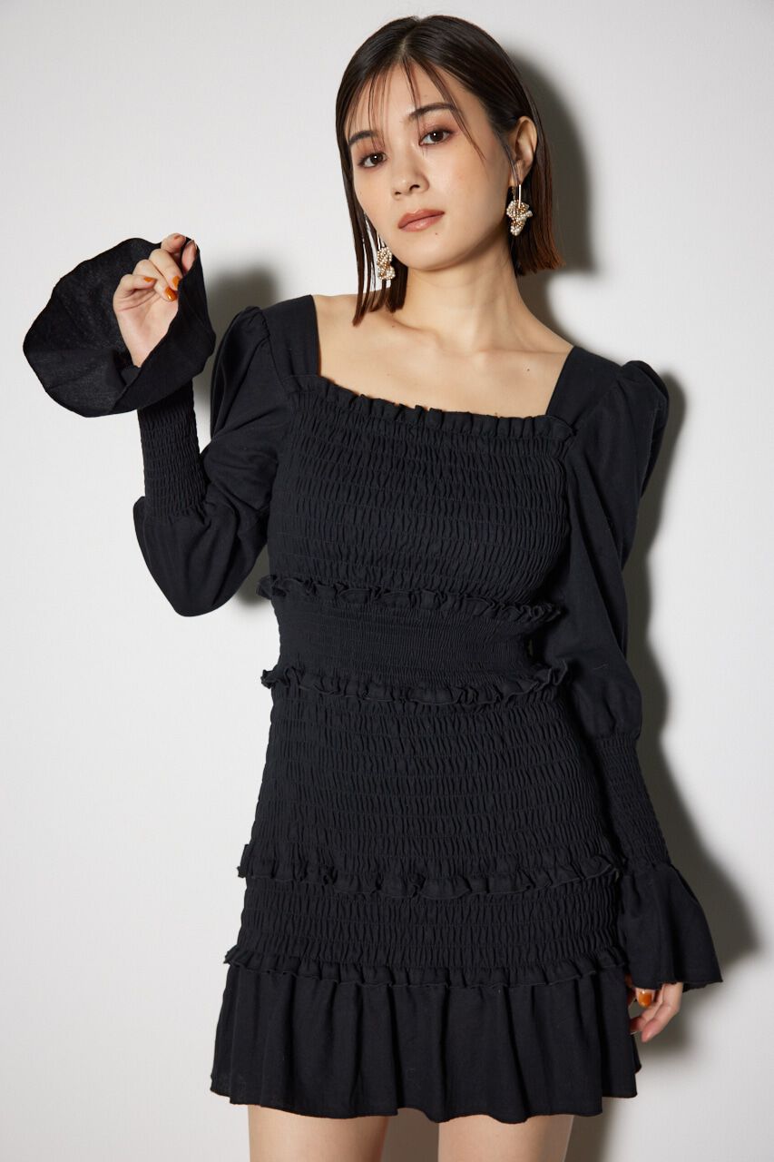 rienda「シャーリングタイトミニワンピース」|ワンピース|BLK