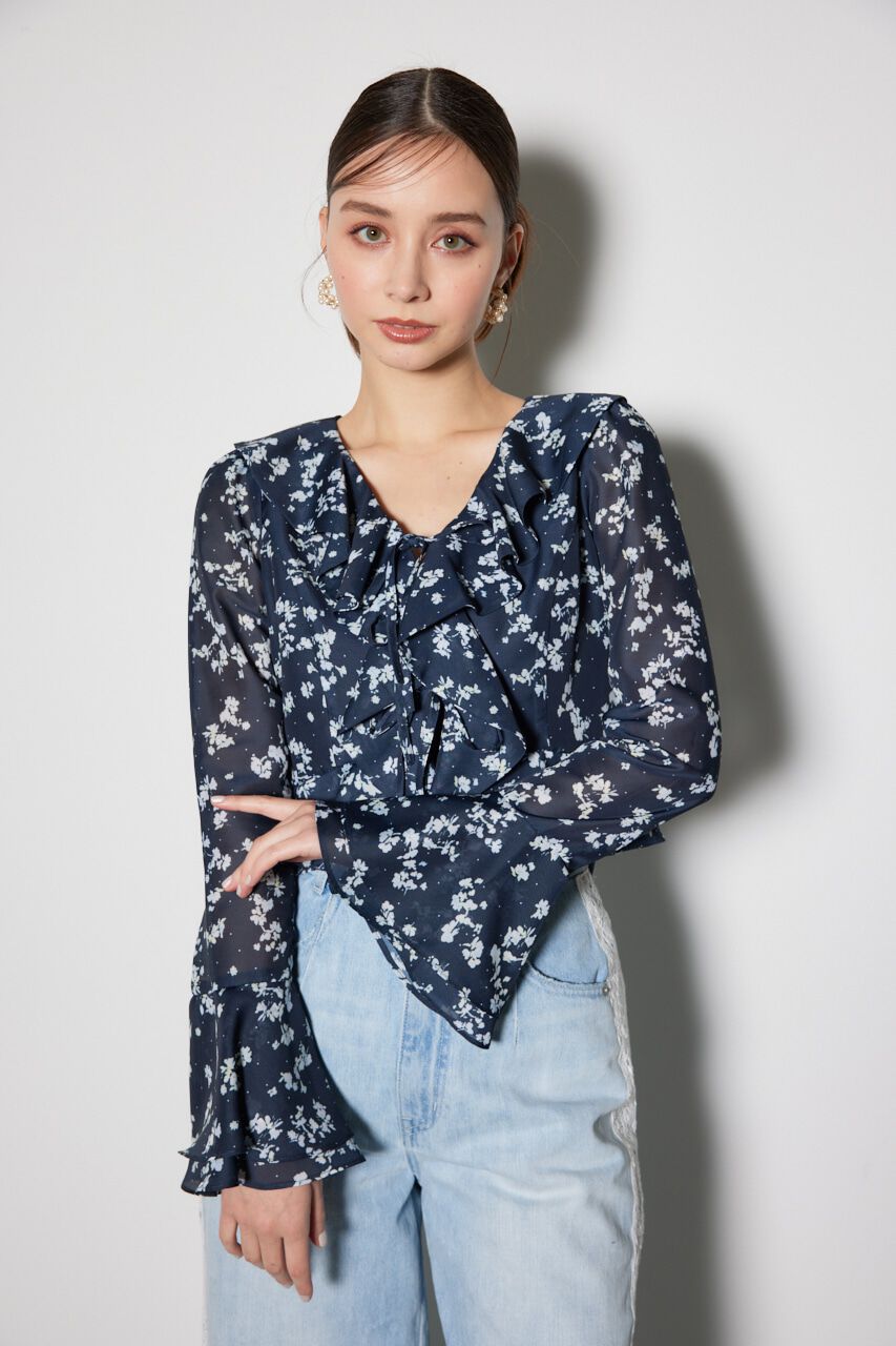 rienda「フロントフリルフラワーブラウス」|シャツ・ブラウス|NVY