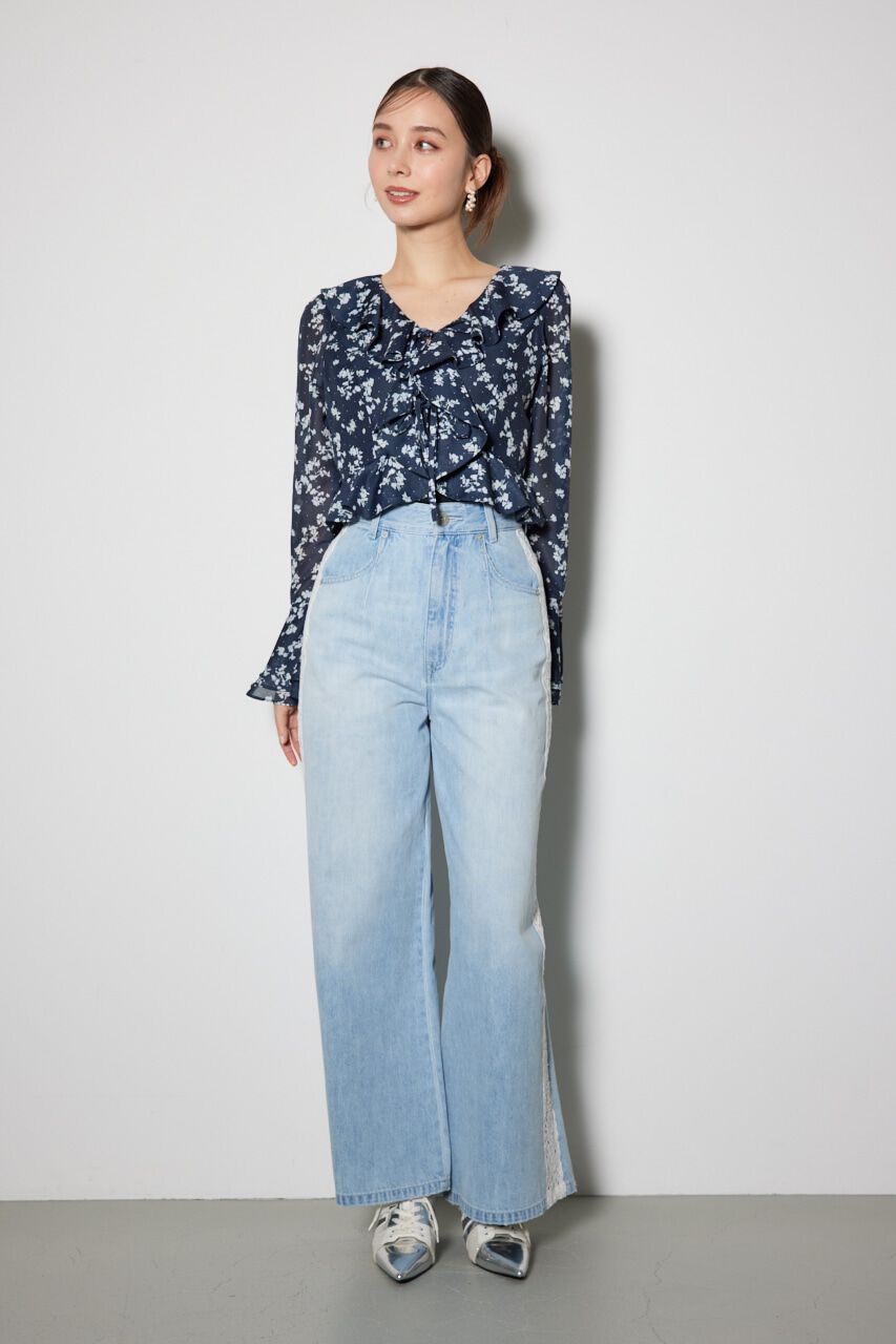 rienda「フロントフリルフラワーブラウス」|シャツ・ブラウス|