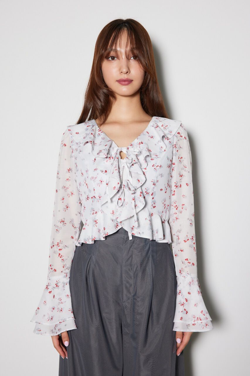 rienda「フロントフリルフラワーブラウス」|シャツ・ブラウス|