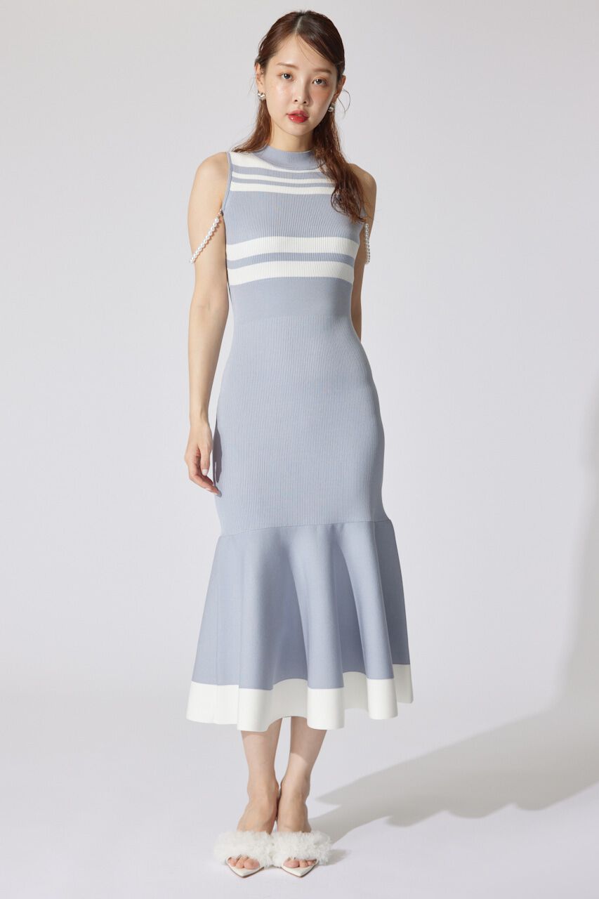 rienda「フェイクパールショルダージャガードニットワンピース」|ワンピース|