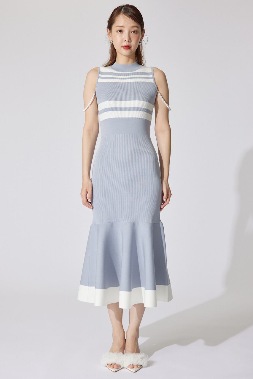 rienda「フェイクパールショルダージャガードニットワンピース」|ワンピース|