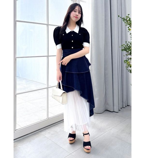 dazzlin「フロントボタンシャツカラーニットトップス」|ニット・セーター|