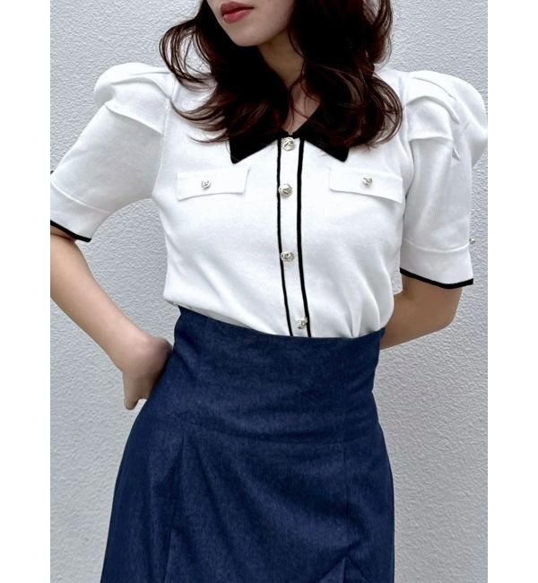 dazzlin「フロントボタンシャツカラーニットトップス」|ニット・セーター|