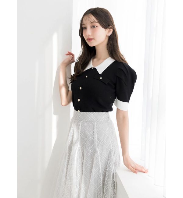 dazzlin「フロントボタンシャツカラーニットトップス」|ニット・セーター|