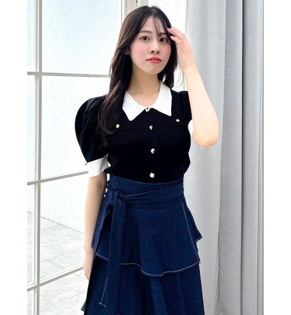 dazzlin「フロントボタンシャツカラーニットトップス」|ニット・セーター|