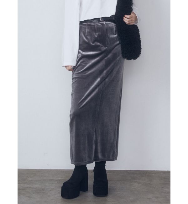 EMODA「【WEB限定】ハイウエストベルトベロアスカート」|スカート|グレー