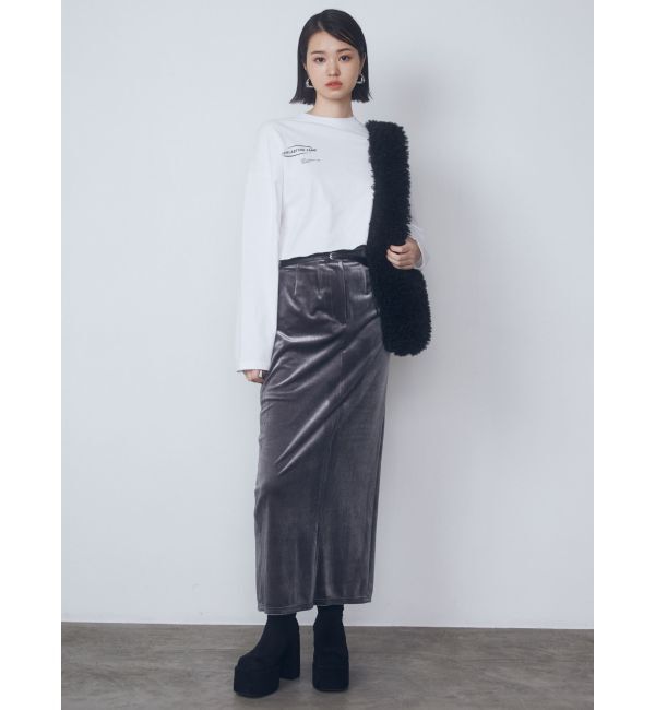 EMODA「【WEB限定】ハイウエストベルトベロアスカート」|スカート|
