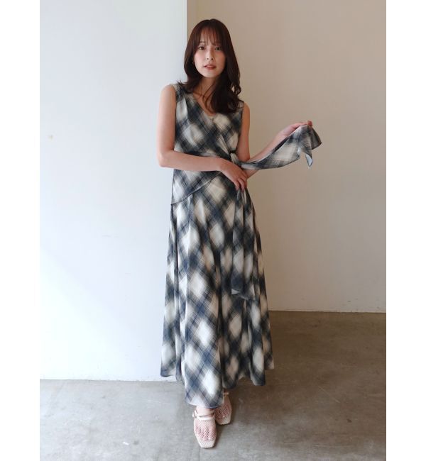 LAGUNAMOON「ノットカシュクールチェックワンピース」|ワンピース|ネイビー