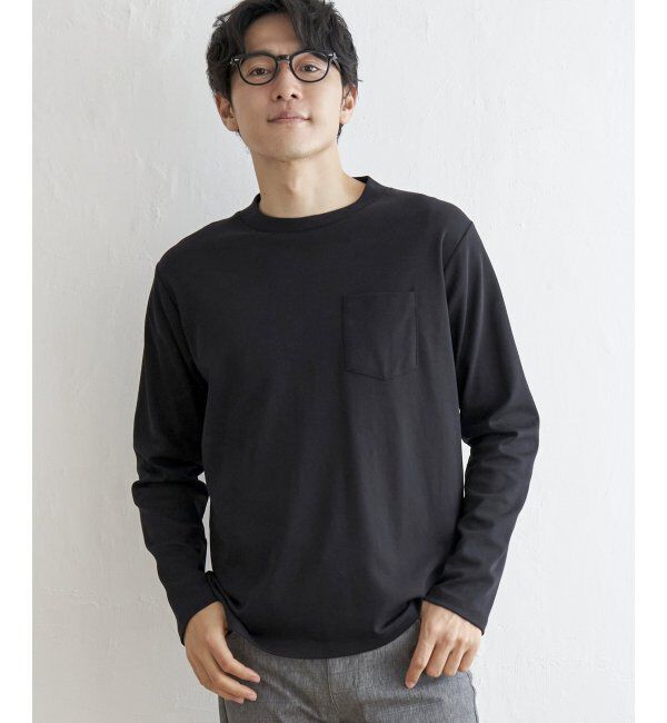 IKKA LOUNGE「ポンチクルーネックジャケットロンT」|Tシャツ・カットソー|ブラック