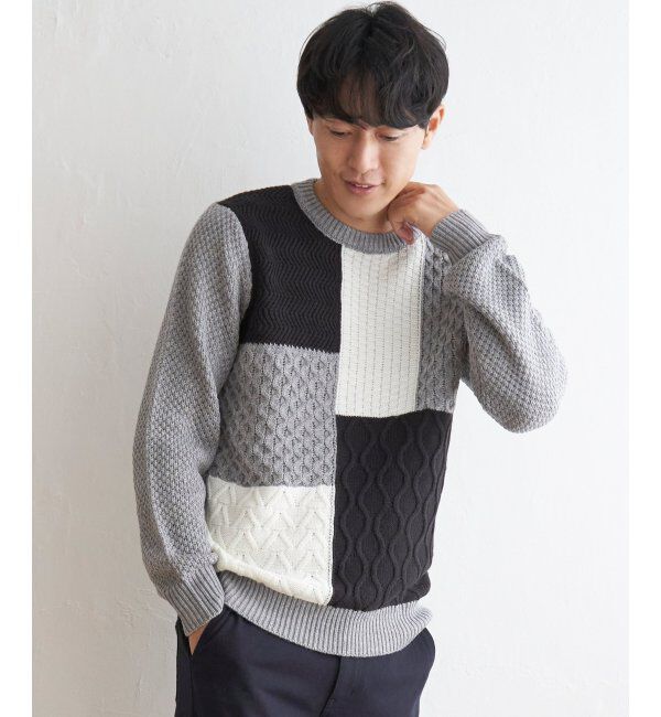 ikka「ブロックスジャガードニット」|プルオーバー|グレイ