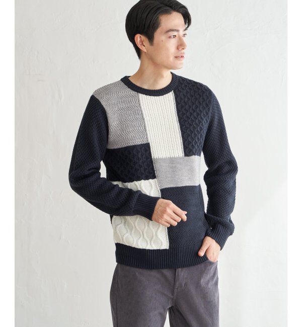 ikka「ブロックスクルーネックニット」|プルオーバー|