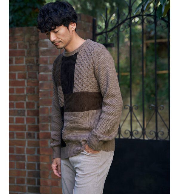 ikka「ブロックスクルーネックニット」|プルオーバー|