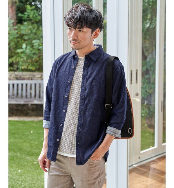 ikka「【雑誌MonoMax5月号掲載】フレンチリネンMIX袖2WAYシャツ【接触冷感】「小泉孝太郎さん着用モデル」」|シャツ・ブラウス|