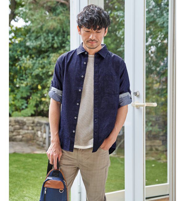 ikka「【雑誌MonoMax5月号掲載】フレンチリネンMIX袖2WAYシャツ【接触冷感】「小泉孝太郎さん着用モデル」」|シャツ・ブラウス|