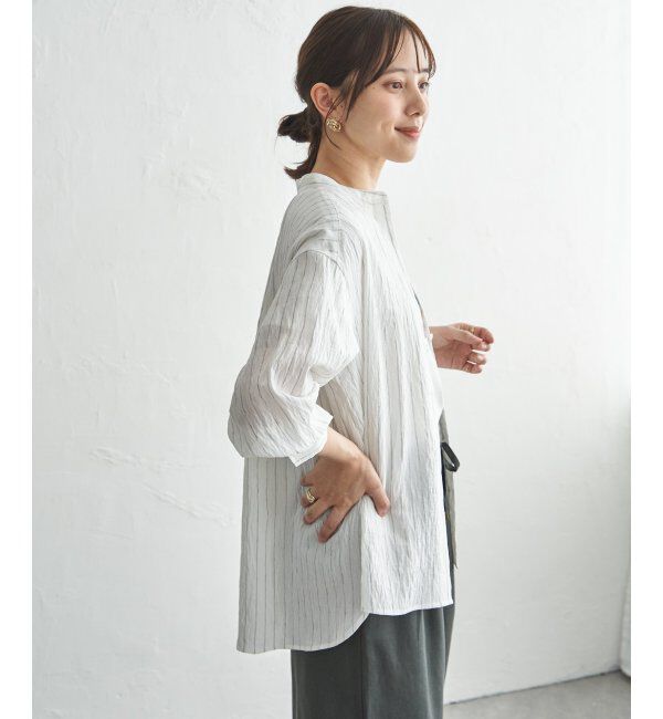 ikka「【雑誌InRed5月号掲載】冷感リネンバンドカラーシャツ」|シャツ・ブラウス|