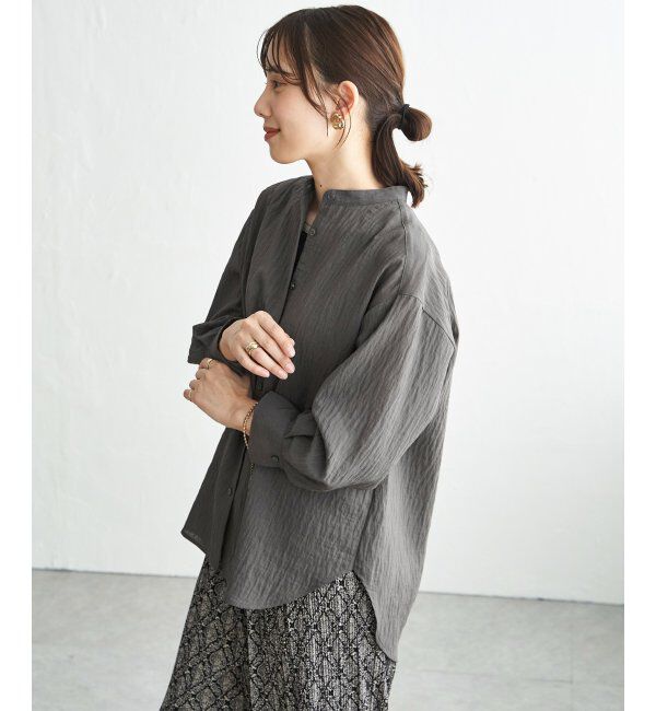 ikka「【雑誌InRed5月号掲載】冷感リネンバンドカラーシャツ」|シャツ・ブラウス|