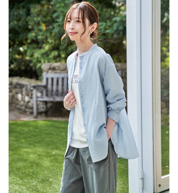 ikka「【雑誌InRed5月号掲載】冷感リネンバンドカラーシャツ」|シャツ・ブラウス|