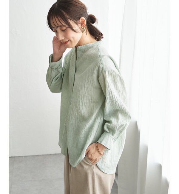 ikka「【雑誌InRed5月号掲載】冷感リネンバンドカラーシャツ」|シャツ・ブラウス|