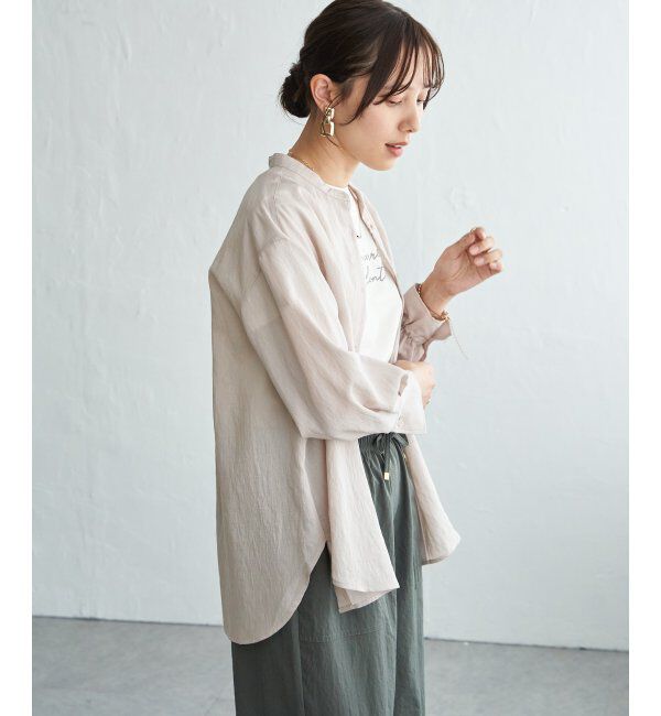 ikka「【雑誌InRed5月号掲載】冷感リネンバンドカラーシャツ」|シャツ・ブラウス|