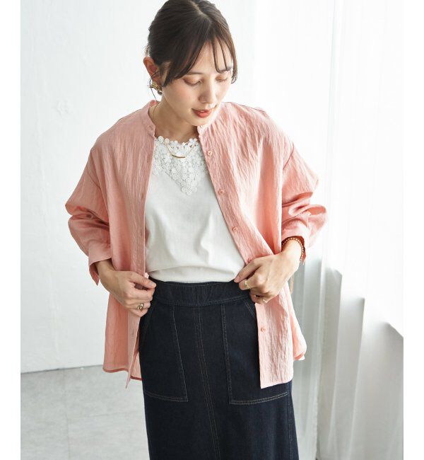 ikka「【雑誌InRed5月号掲載】冷感リネンバンドカラーシャツ」|シャツ・ブラウス|