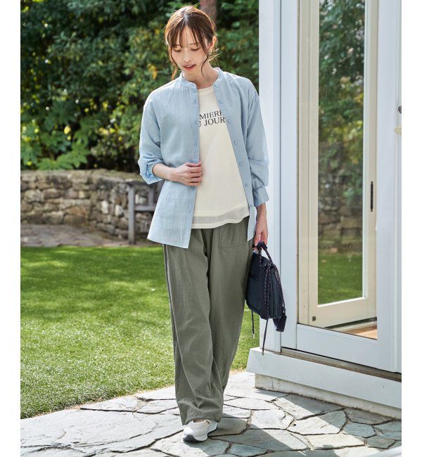 ikka「【雑誌InRed5月号掲載】冷感リネンバンドカラーシャツ」|シャツ・ブラウス|