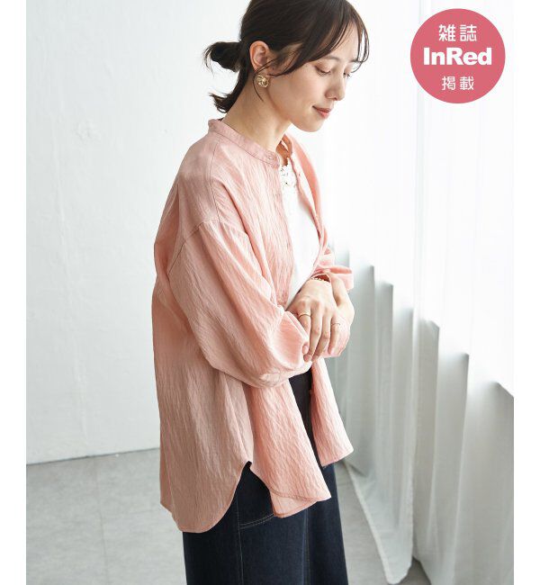 ikka「【雑誌InRed5月号掲載】冷感リネンバンドカラーシャツ」|シャツ・ブラウス|ピンク