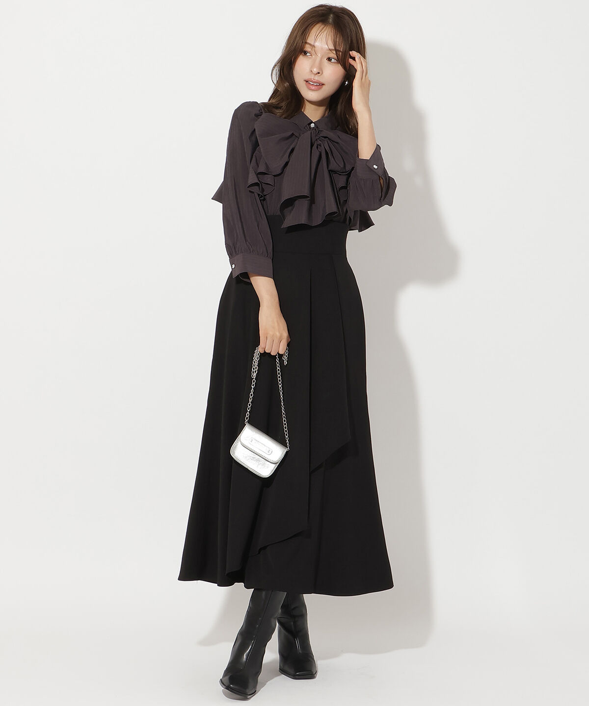 アンドクチュール「サイドリブラッフルマーメイドスカート」|フレア|