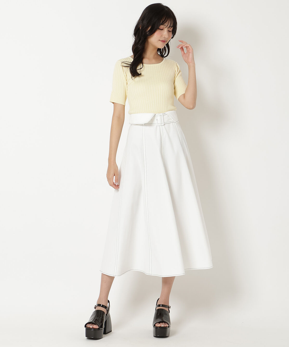 REDYAZEL「ステッチカラーフレアスカート」|フレア|