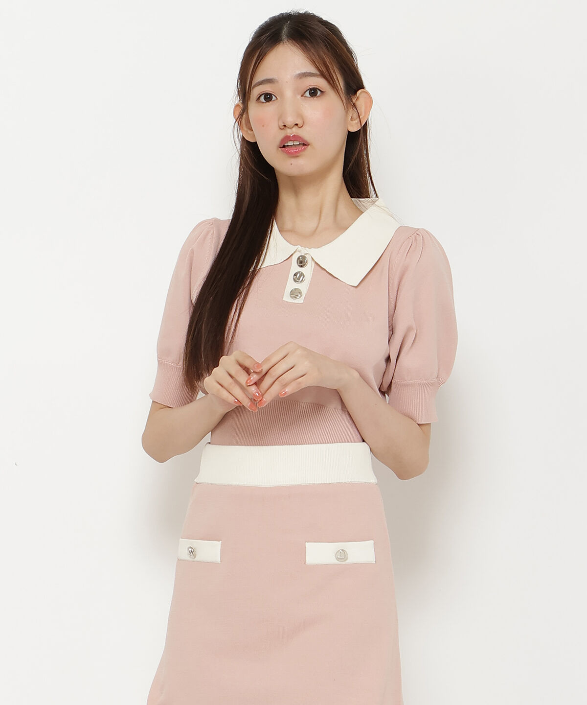 REDYAZEL「衿つきバイカラーニットトップス」|ニット・セーター|ピンク