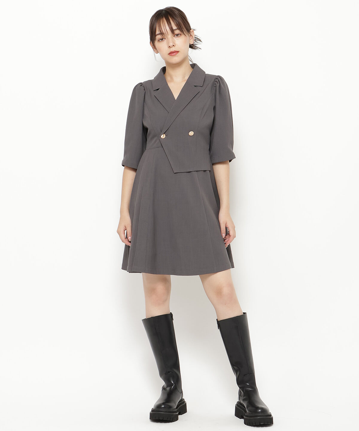 REDYAZEL「ジャケットレイヤードアシメミニワンピース」|ワンピース|