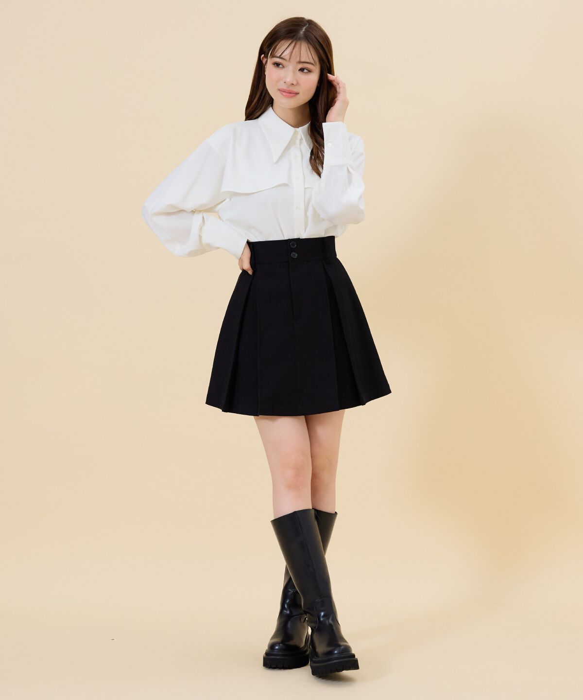 REDYAZEL「タックプリーツミニスカート」|フレア|