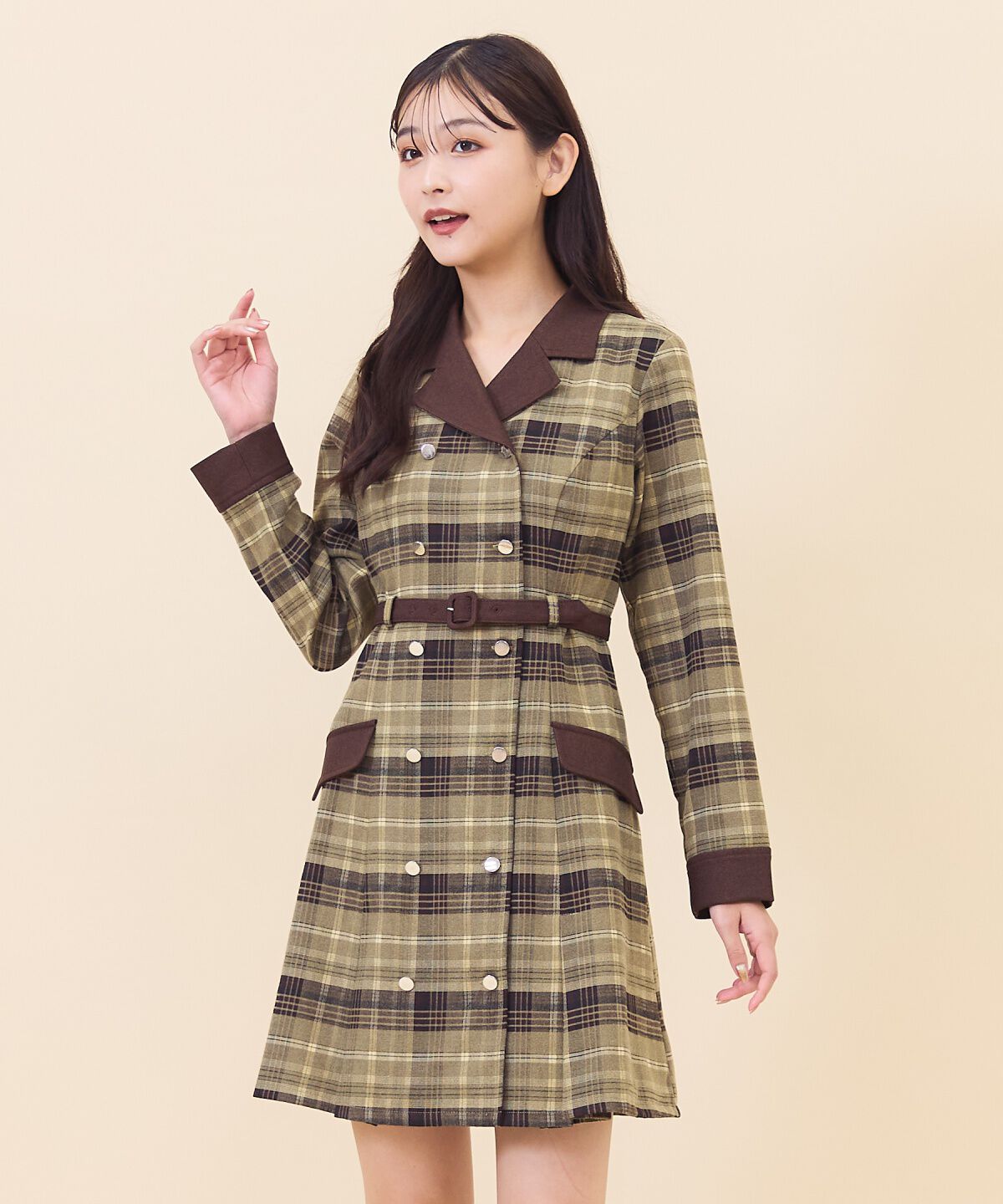 REDYAZEL「チェックダブルミニワンピース」|ワンピース|茶系チェック