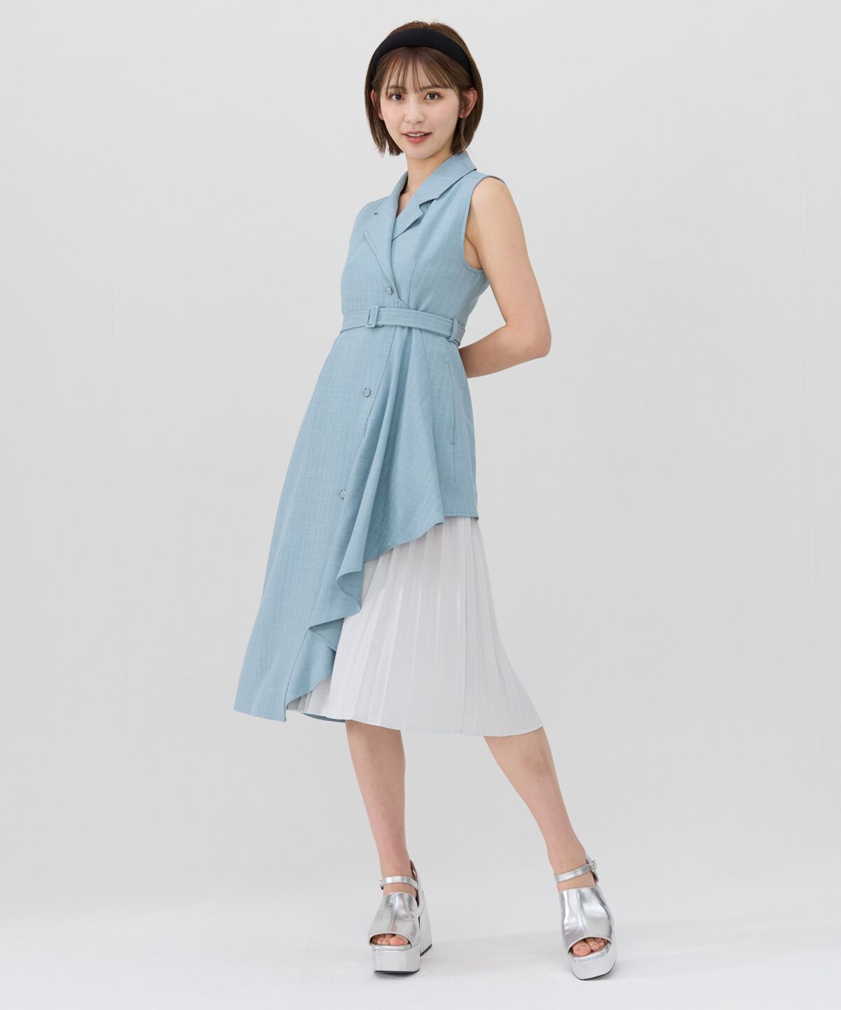 REDYAZEL「ノースリーブサイドプリーツワンピース」|ワンピース|