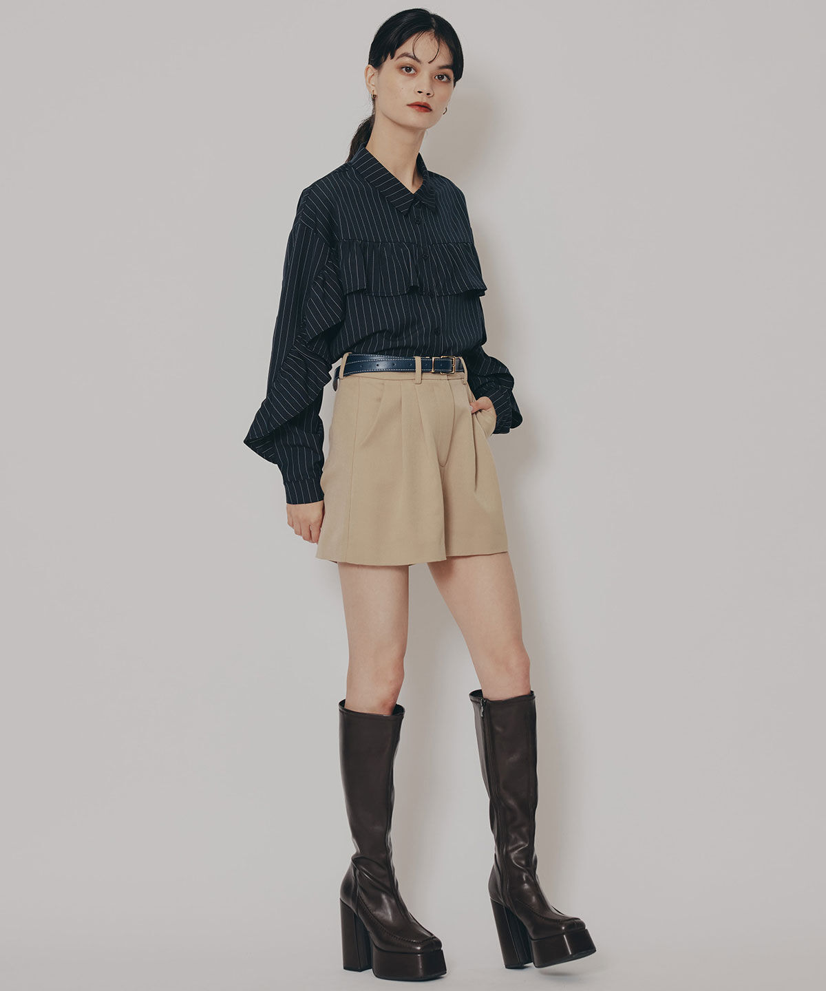 REDYAZEL「フリルラインストライプブラウス」|シャツ・ブラウス|