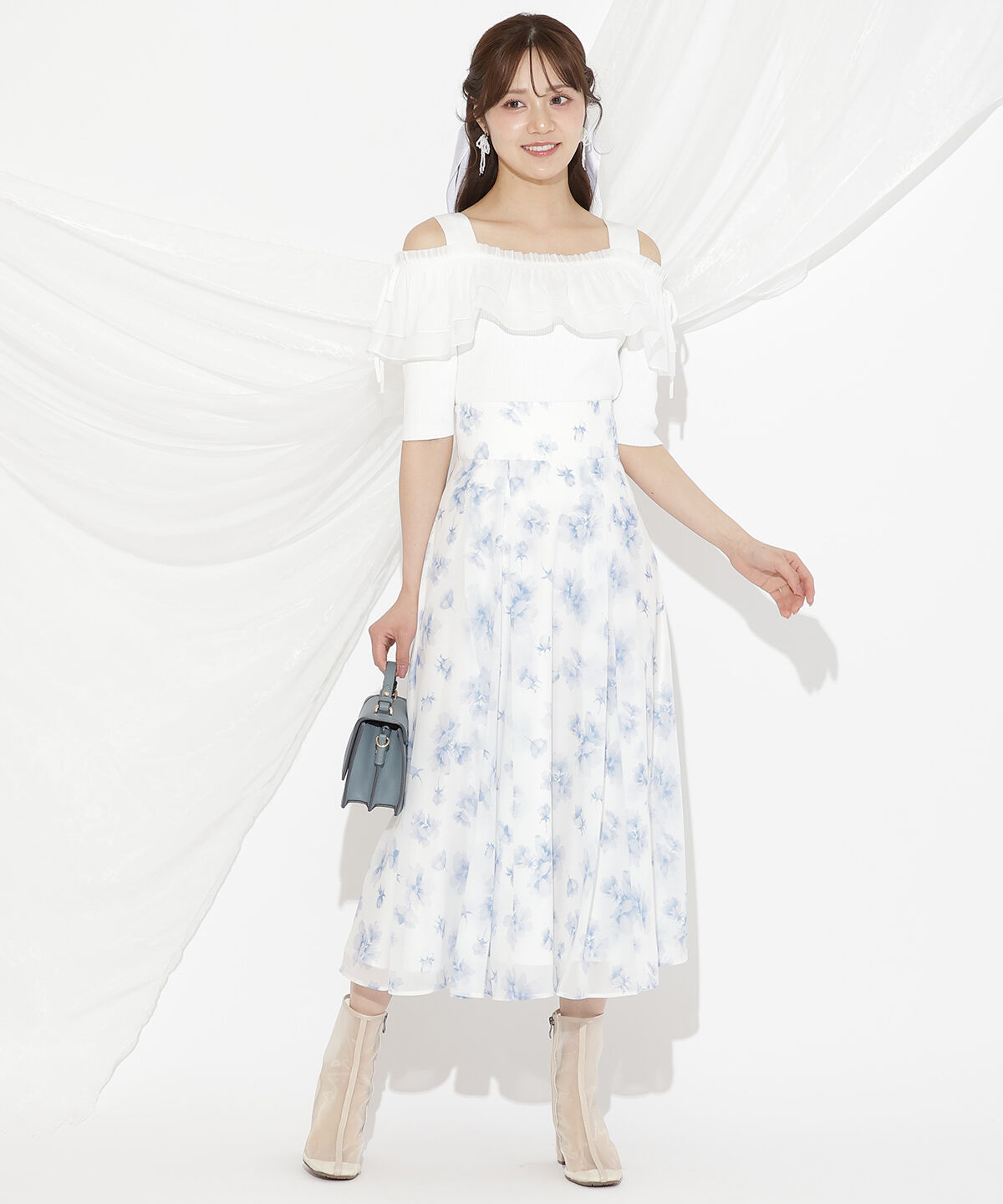 WILLSELECTION「ウォーターフラワープリントスカート」|フレア|