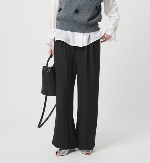 UNITED ARROWS「P 2タック ワイドパンツ ‐吸水速乾 帯電防止 接触冷感 ウォッシャブル‐」|スラックス|BLACK