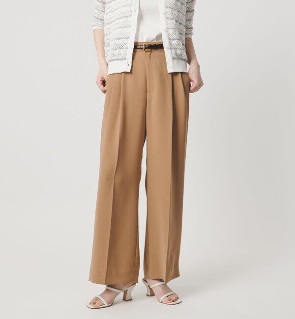 UNITED ARROWS「P 2タック ワイドパンツ ‐吸水速乾 帯電防止 接触冷感 ウォッシャブル‐」|スラックス|BEIGE