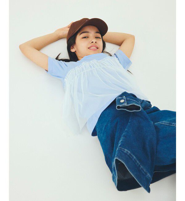 UNITED ARROWS green label relaxing「【スタメンシリーズ】チュールドッキング Tシャツ / キッズ  100cm-160cm UVカット 接触冷感  吸水速乾」|Tシャツ・カットソー|LT.BLUE