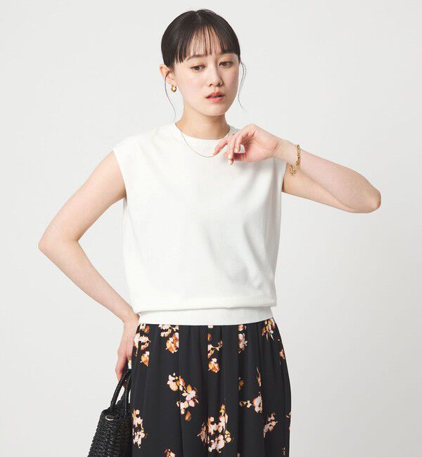 UNITED ARROWS green label relaxing「フレンチスリーブ ニット ウォッシャブル 接触冷感 UVカット」|ニット・セーター|WHITE