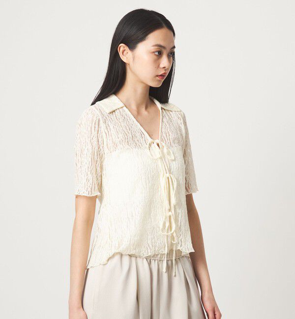 EMMEL REFINES「＜EMMEL REFINES＞カットレース リボン トップス」|Tシャツ・カットソー|