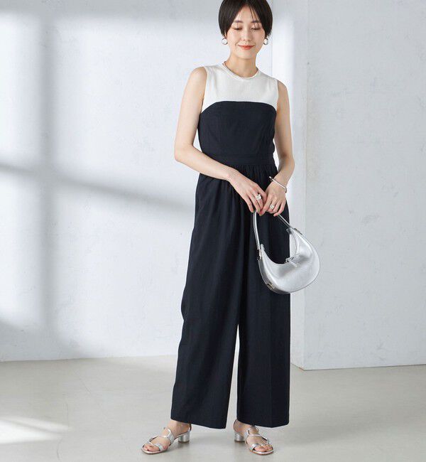 SHIPS for women「〈手洗い可能〉ストレッチ リネン ベアトップ サロペット」|ワンピース|ネイビー